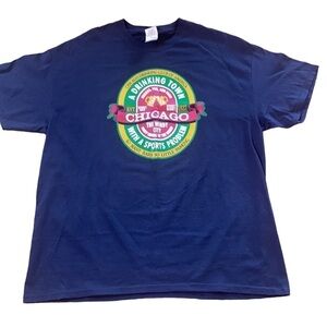 Chicago A Drinking Town with a Sports Problem Blue Tee Shirt Size XL